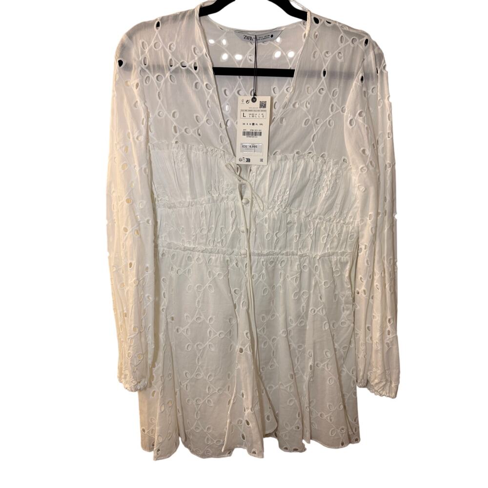 Zara White Floral Embroidered Mini Dress - Brand New